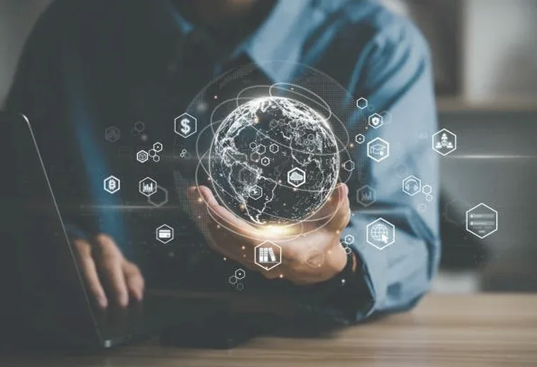 Digitale Finanzübersicht mit vernetzten Symbolen